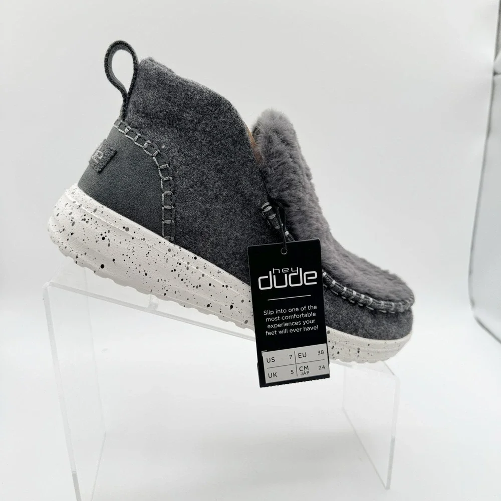 Size 7 - Hey Dude Denny Boots Moon Dream Faux Fur Women's NEW Grey